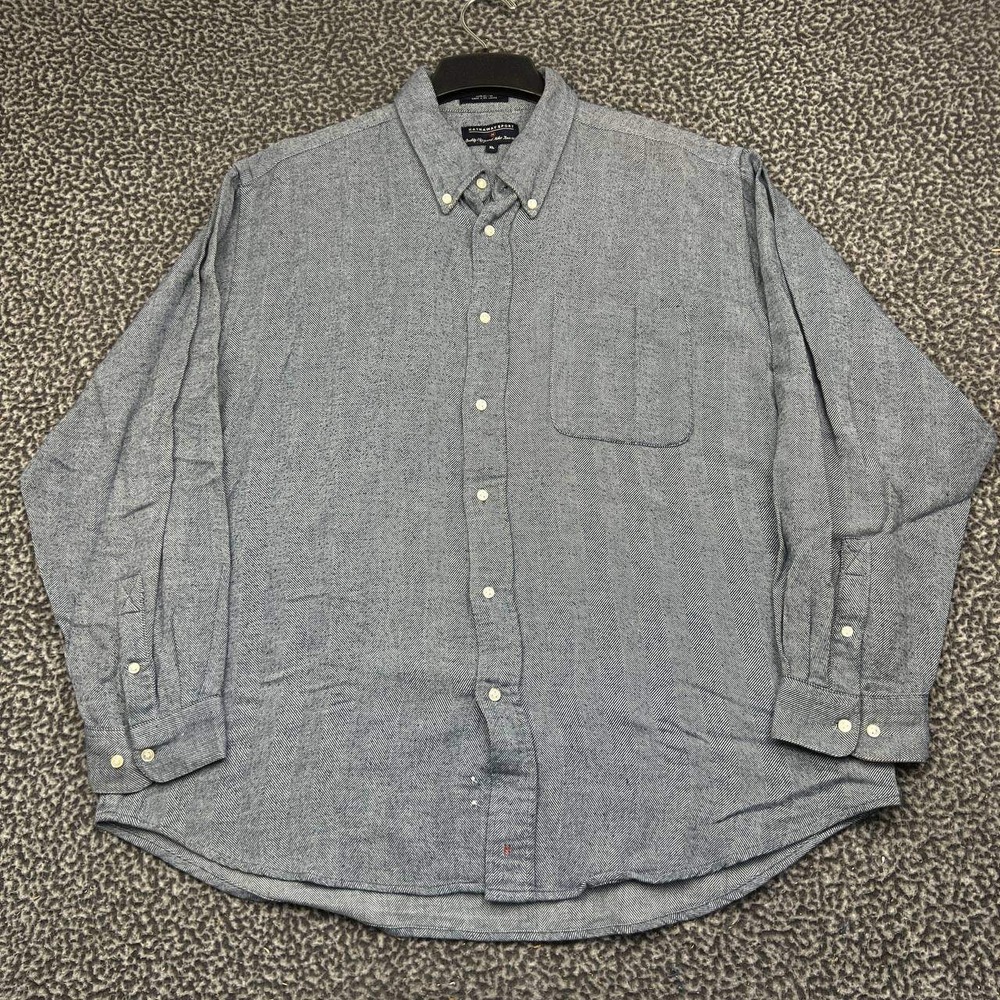 Hathaway Sport Button Down Shirt Men XL Blue Herringbone Long Sleeve Cotton